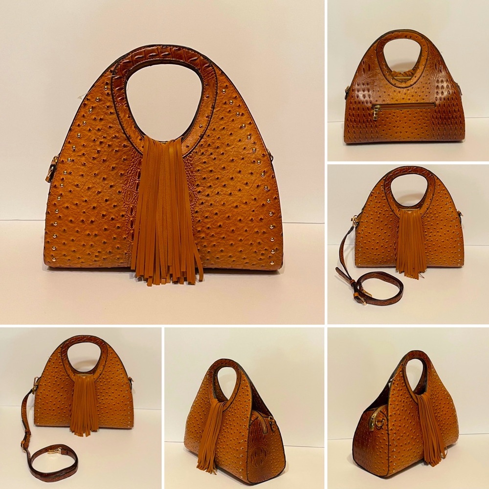 Ostrich Faux Leather Zip Bag - Picture 1 of 7